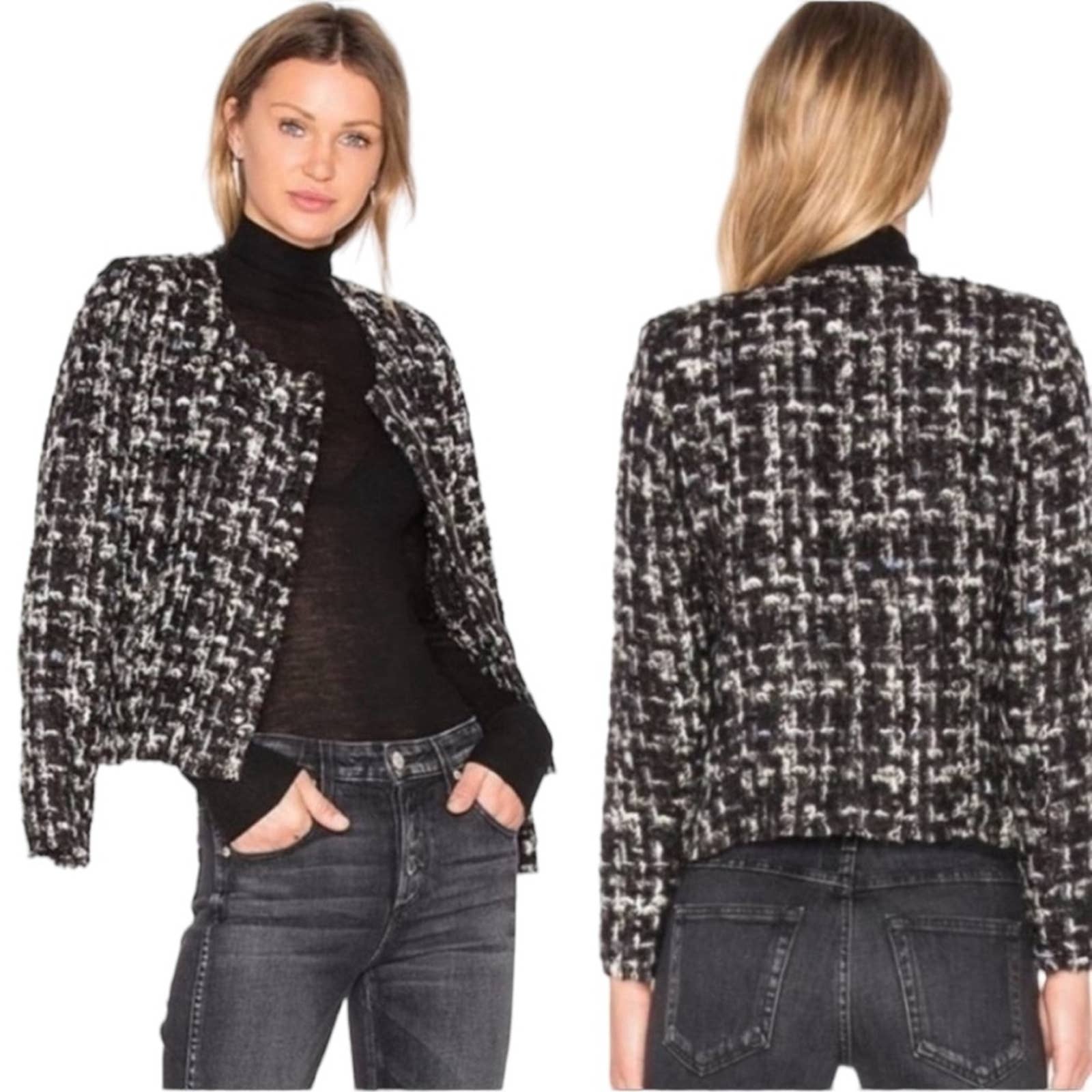 Iro Nalokie Black And White Tweed Boucle Jacket Fr 40